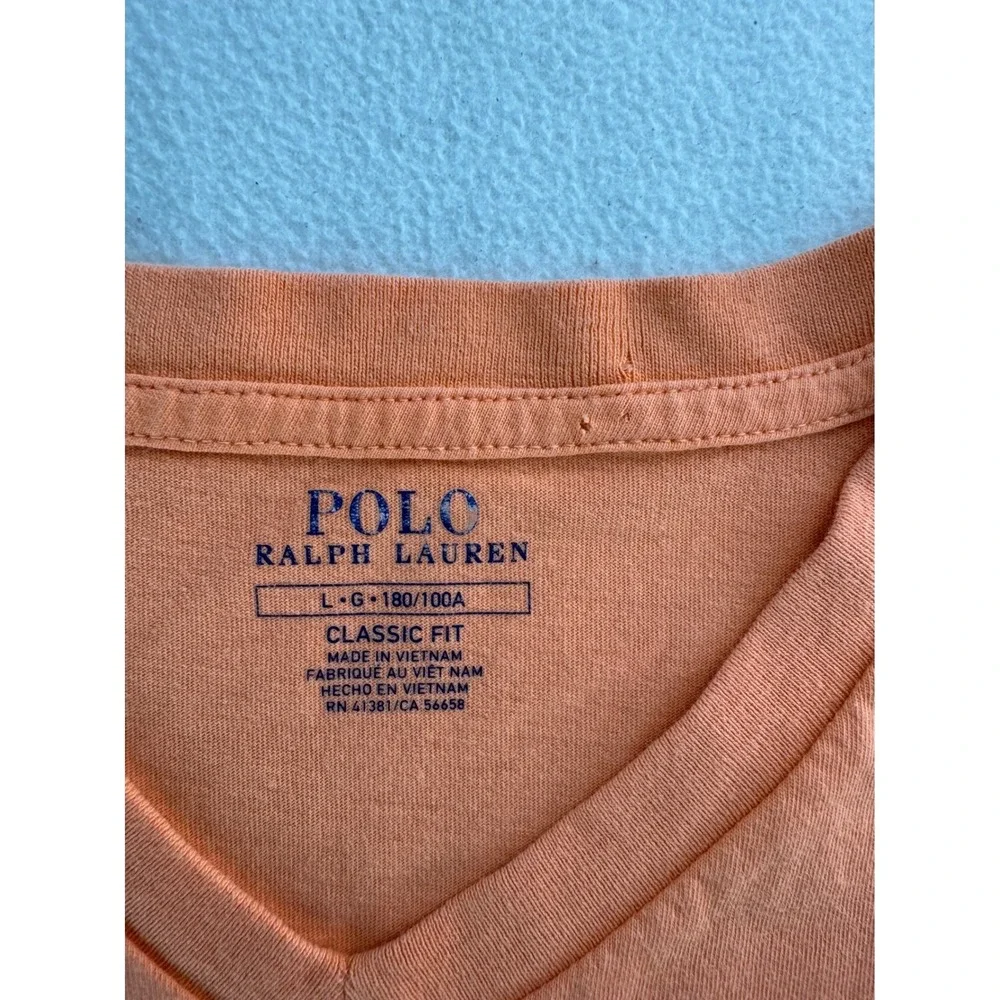 Polo Ralph Lauren Men Classic Fit V Neck T Shirt Orange Size Large *small holes*